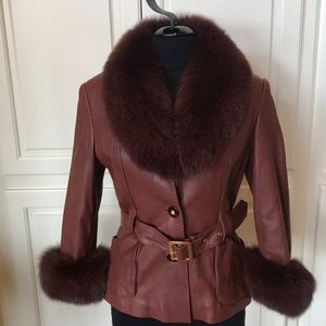 St. John Lamb Skin Leather and Dyed Fox Jacket